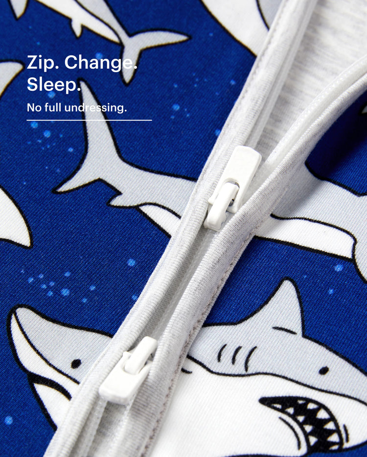 Bamboo Baby Boy/Girl Cartoon Printed 2-Way Zip Onesies Anti Slip Long-sleeve Footie Deep Blue
