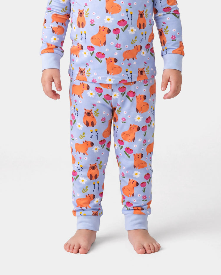 Weihnachten / Halloween Pyjama 2-teiliges Bambus-Pyjama-Set mit kindlichem Druck für Baby / Kleinkind (eng anliegend) blau