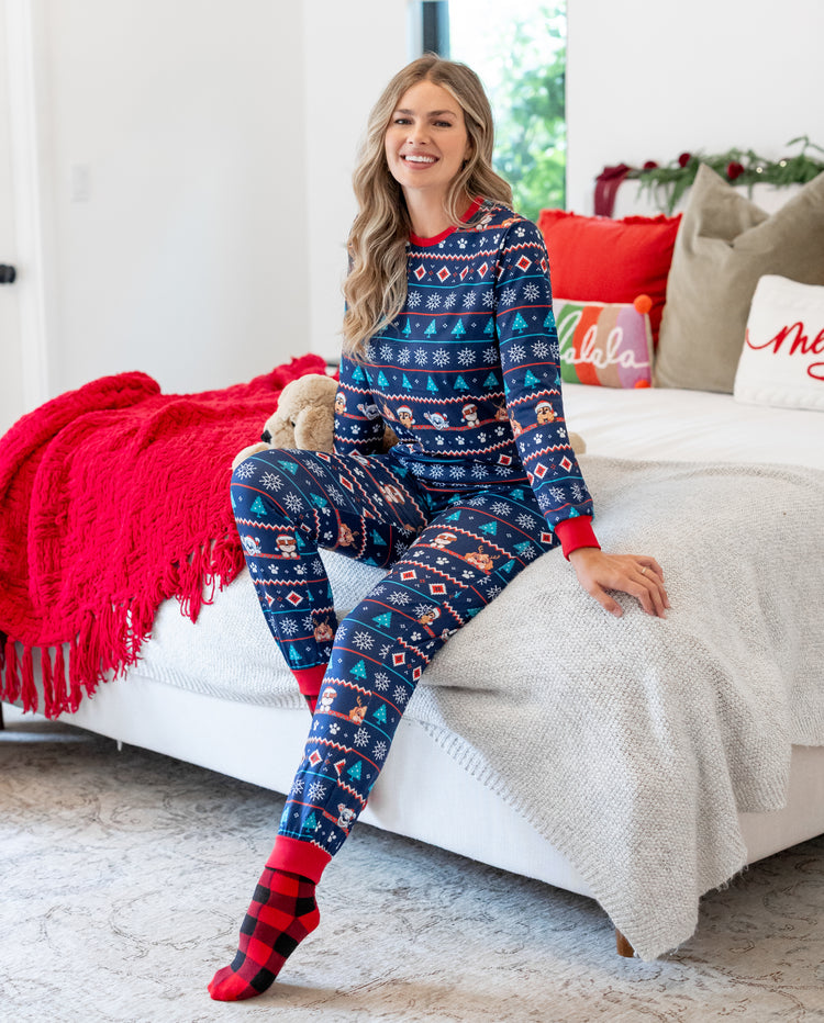 PAW-Patrol-Familien-Weihnachtspyjamas im Partnerlook, Fair Isle, Marineblau