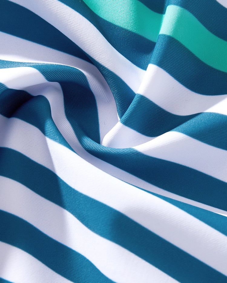 Trajes de baño a rayas azul verdoso para papá e hijo Conjunto de bikini fruncido y bañadores Multicolor
