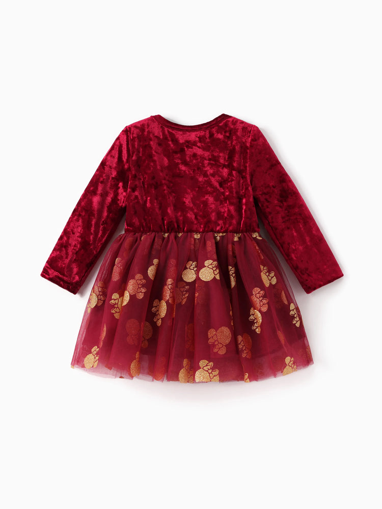 Disney Micky und Freunde Baby/Todder Mädchen 1 Stück Charakter Minnie Maus Velet Tüllkleid  Weinrot