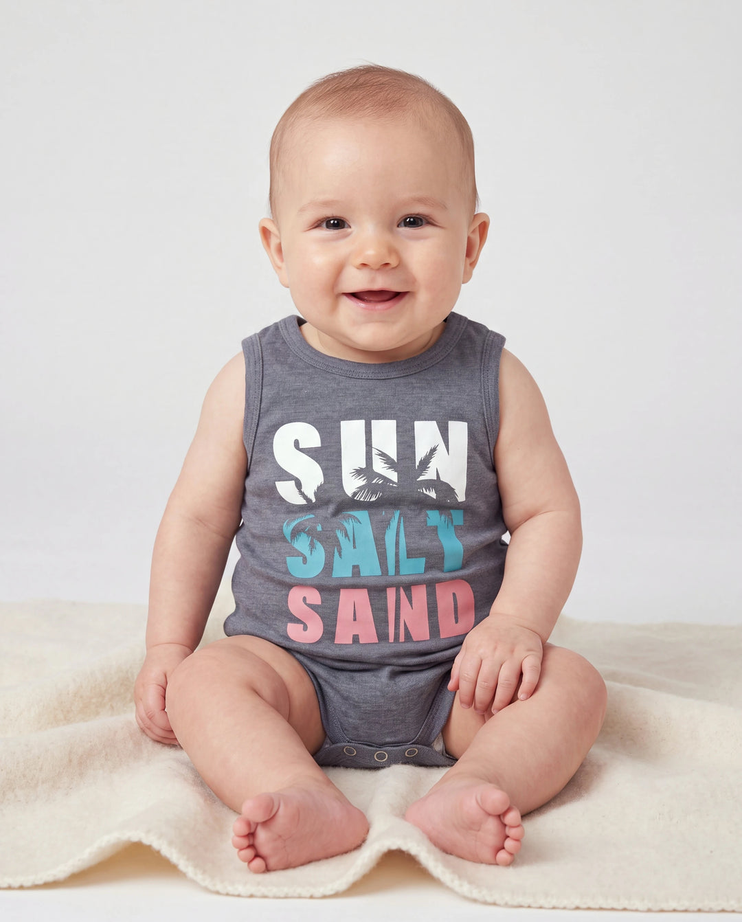 Conjunto de camiseta sin mangas con estampado de letras Daddy & Son Gris