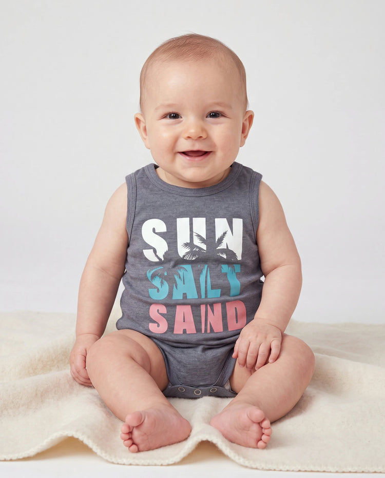 Conjunto de camiseta sin mangas con estampado de letras Daddy & Son Gris