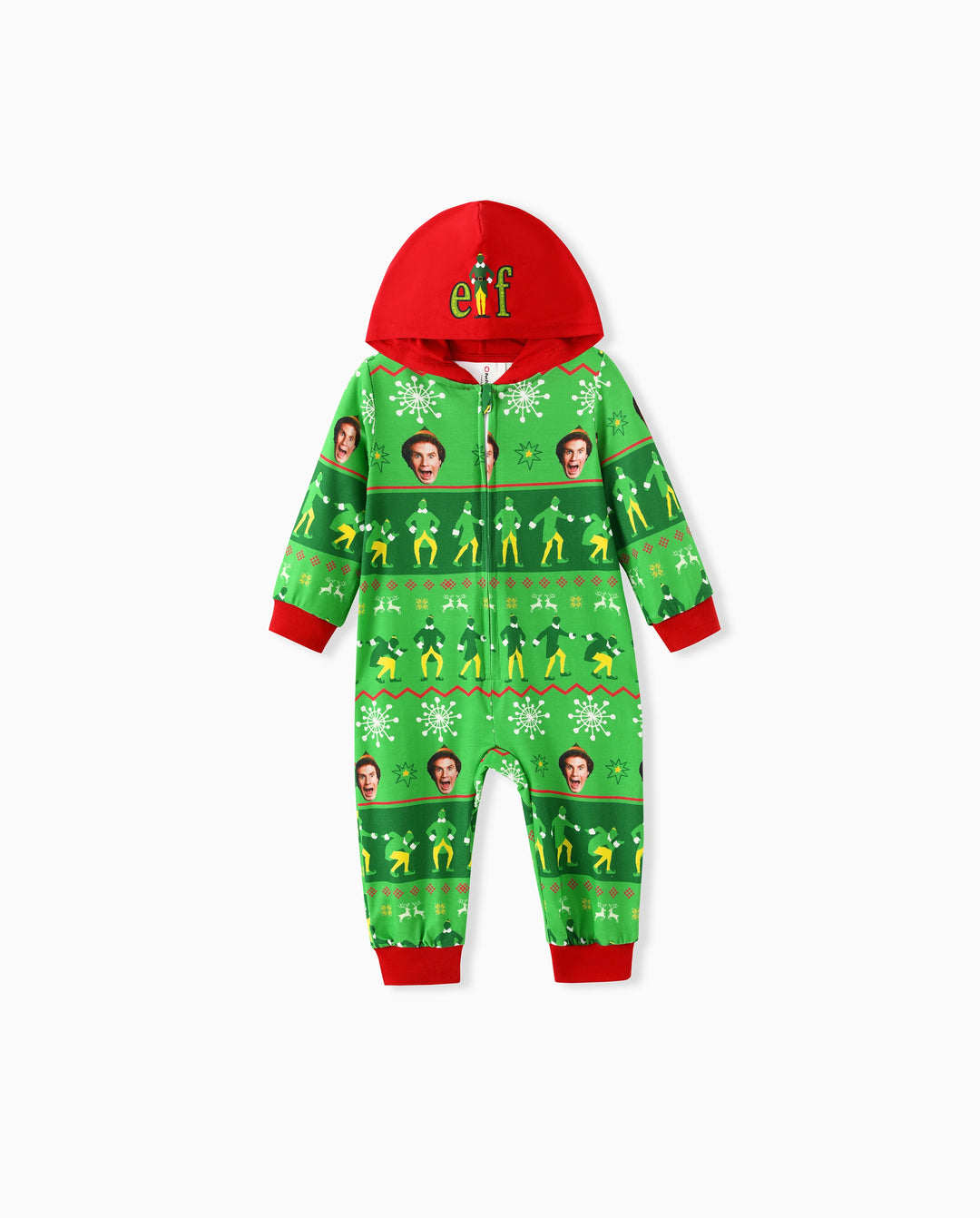 Mono familiar navideño a juego con capucha y estampado Fair Isle de ELF, color verde