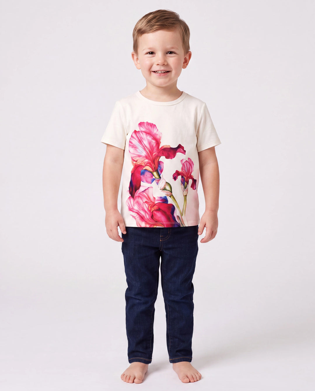 Conjunto Casual a Juego para la Familia Camiseta con Estampado Floral o Vestido Halter para Vacaciones de Verano Albaricoque