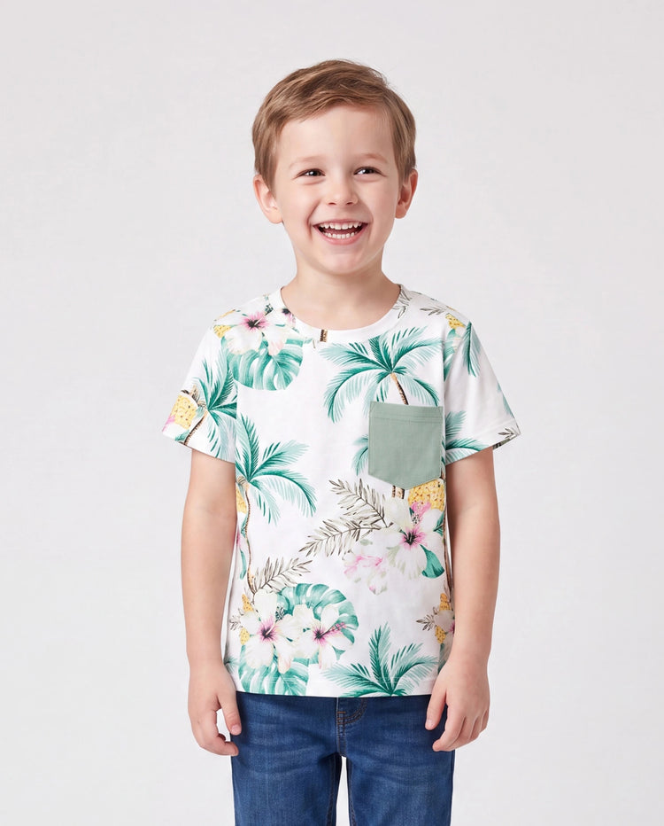 Mommy & me Tropical Print Outfits Mommy & Me Tank Dress & Kids Cotton T-Shirt Set Green