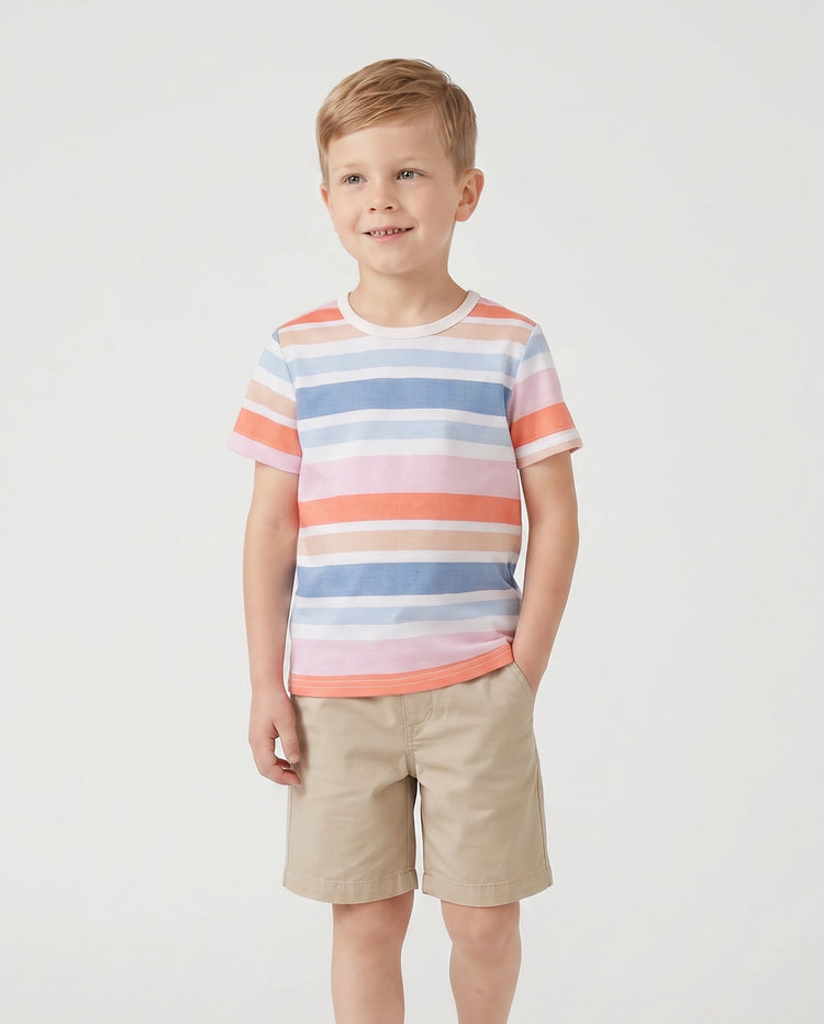 Family Matching Blue Short-sleeve Tee or Colorful Stripe Camisole Dress Multi-color