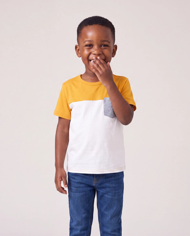 Family Matching Leaf Print  Flutter Dress or Short-sleeve Colorblock Shirts Yellow