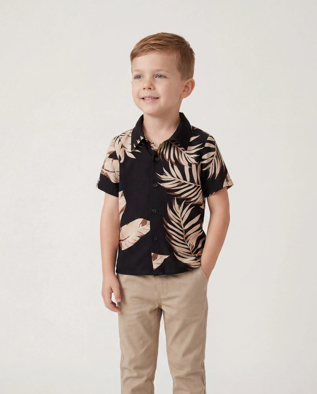 Family Matching Solid Leaf Sleeveless Halter Dresses And Short Sleeve Tops Sets Black