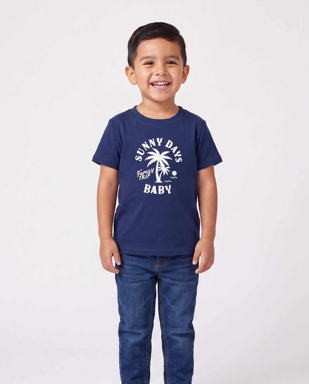Set a Juego para la Familia de Camiseta de Algodón y Vestido – Estampado de Palmeras Días Soleados para Papá, Mamá, Bebé y Niño Pequeño, Perfecto para Vacaciones de Verano y Salidas Familiares Azul Tibetano