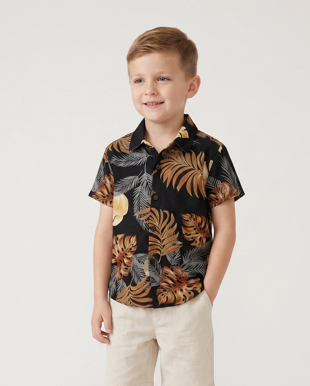 Ensemble de plage à imprimé floral assorti pour toute la famille, chemise à manches courtes ou haut caraco et pantalon large pour les vacances d'été, noir et blanc