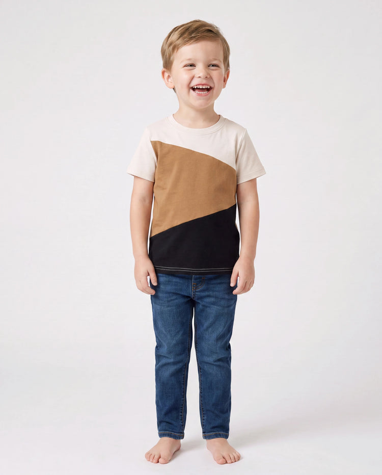 Family Matching Colorblock Cotton Tee or Flora Print Strap Body-con Dress or Mesh Splicing Dress Khaki