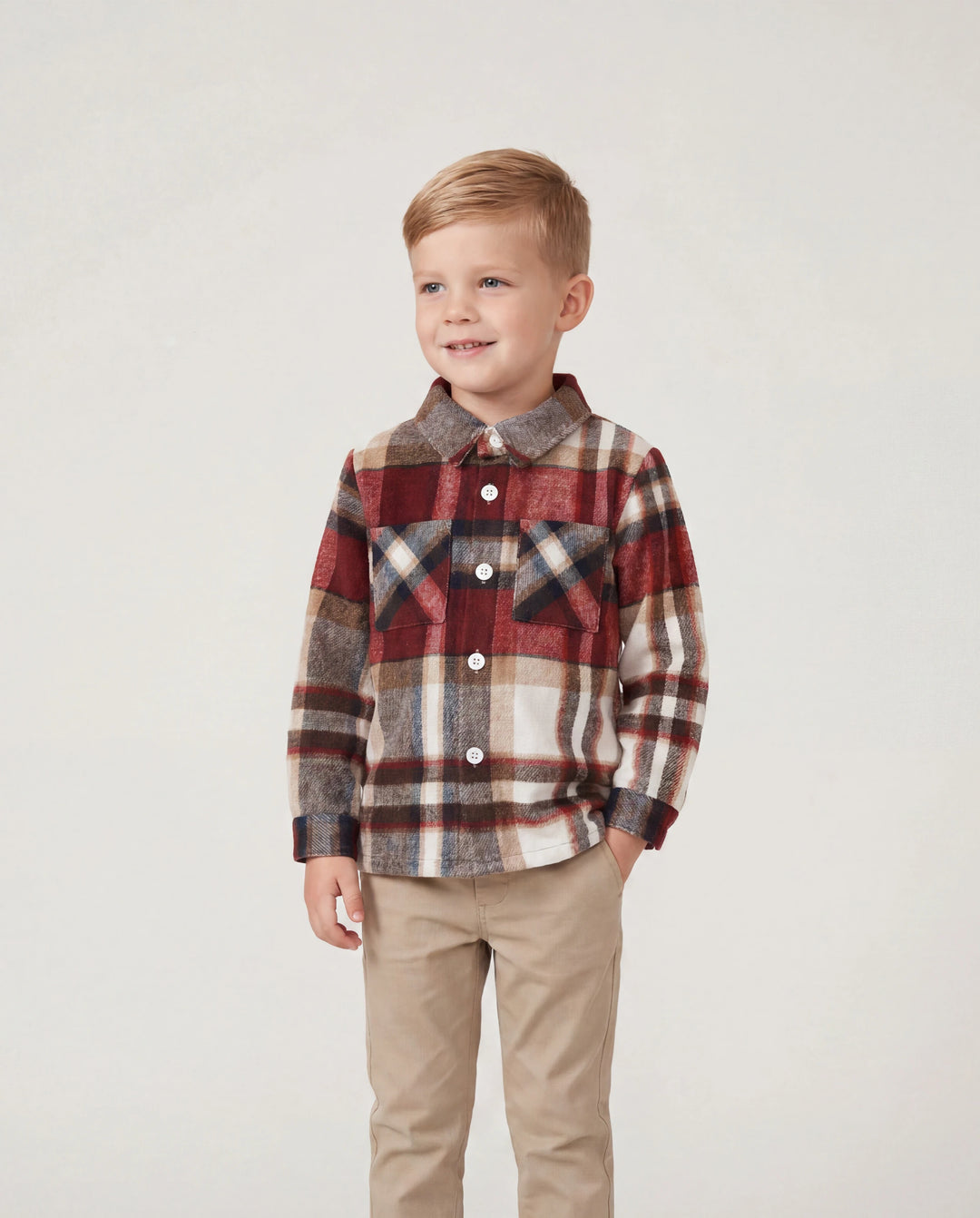 Passende, solide, gerippte, gespleißte, karierte Kleider mit Gürtel und langärmlige Button-up-Hemden-Sets für die Familie kastanienbraun