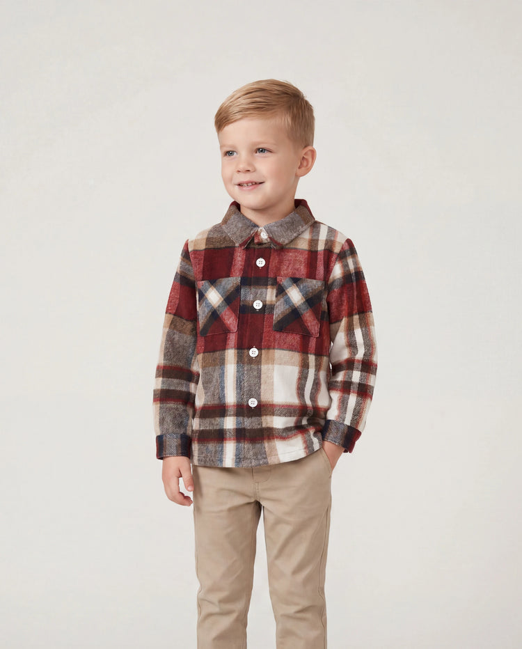 Passende, solide, gerippte, gespleißte, karierte Kleider mit Gürtel und langärmlige Button-up-Hemden-Sets für die Familie kastanienbraun