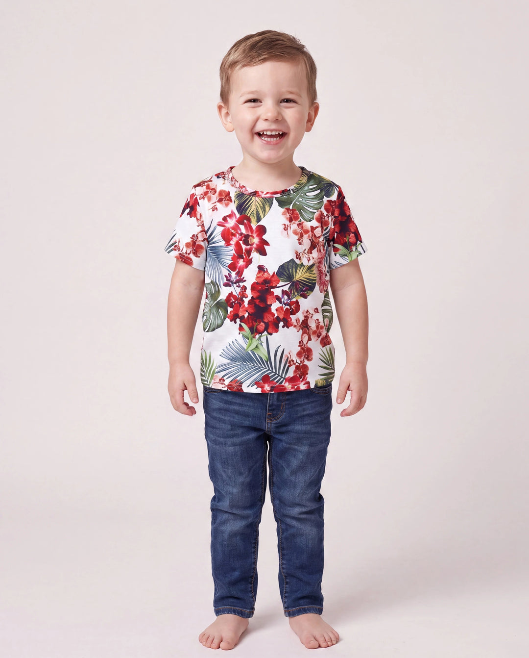 Family Matching Floral Print Outfits Tropical Print Spaghetti Strap Body-con Dress for Mom & Daughter, Color-Blocked T-Shirts for Dad & Son Perfect for Summer Vacations & Family Photos Red