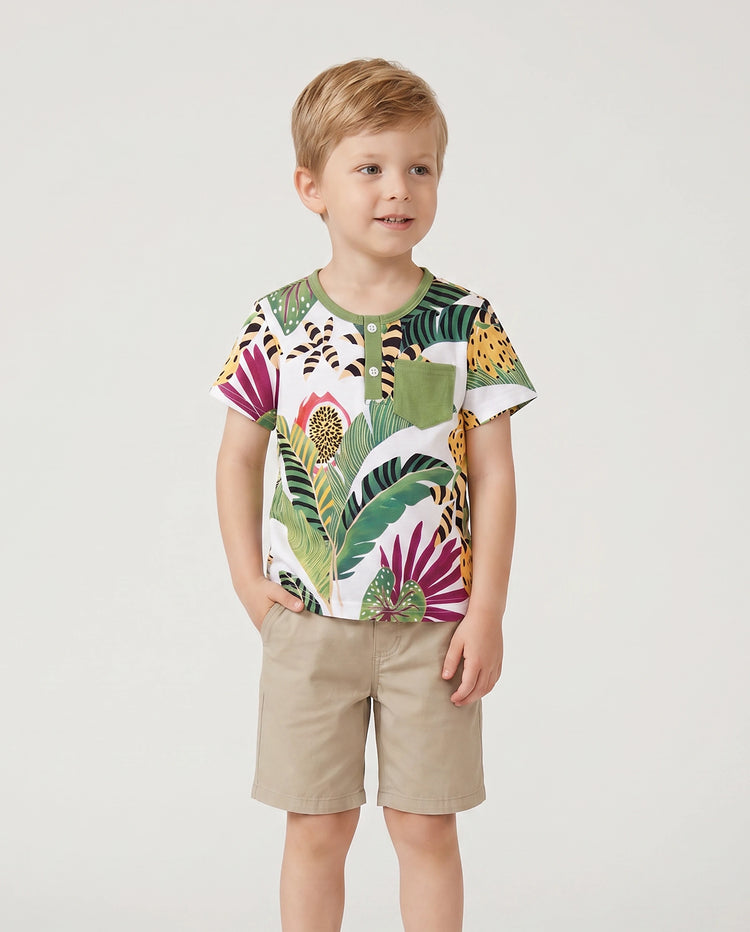 Family Matching Tropical Floral Print Short-sleeve Top or Camisole Dress Set Multi-color