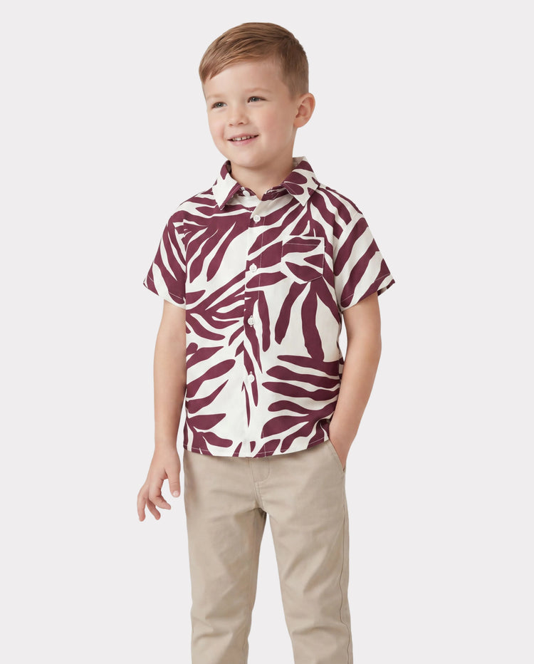 Family Matching Outfits Red Leaf Print Shirts and Strap Belted Dress for Hawaii/Cruise/Resort/Casual Wear White