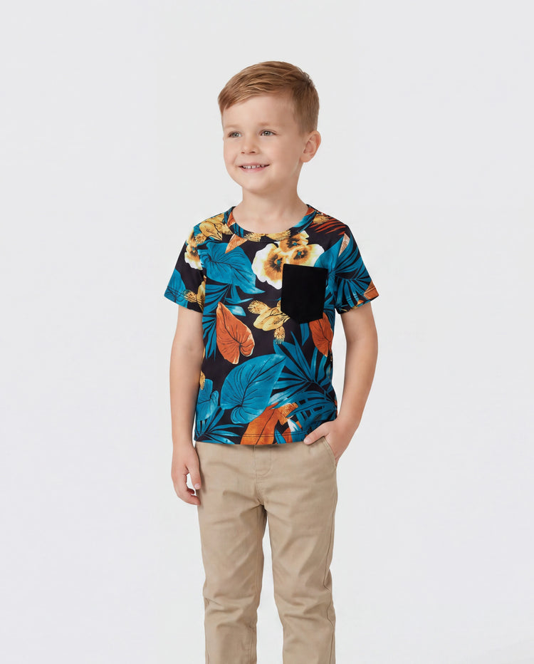 Ensembles assortis pour toute la famille : t-shirt à imprimé floral et robe à bretelles latérales avec cordon de serrage et fronces florales, noir
