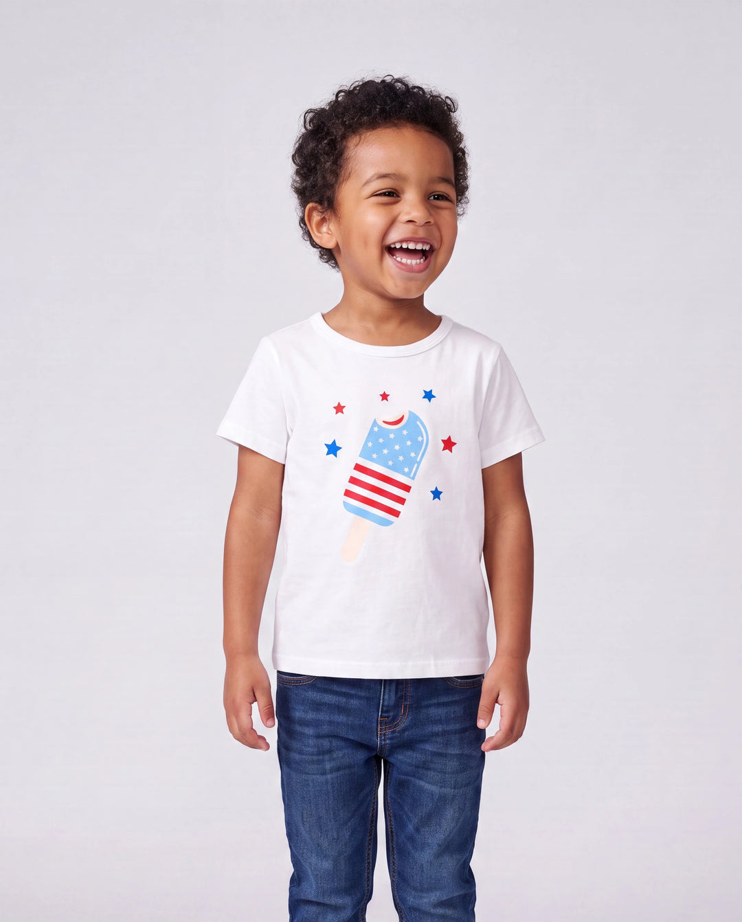 Independence Day Family Matching Patriotic Ice Cream Print Summer Cotton T-shirt & V-Neck Dresses White