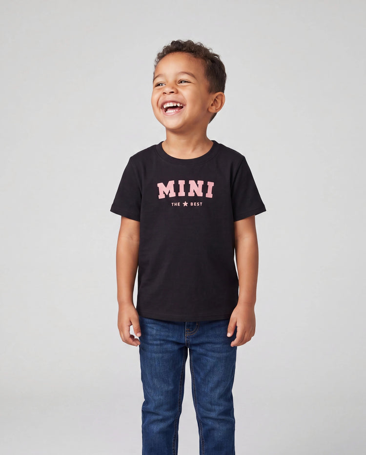 Conjunto de Camiseta de Algodón y Vestido para Mamá y Yo Camiseta Negra con Estampado Daddy / Mini para Papá y Niño, Vestido con Estampado Floral para Mamá, Niña y Bebé, Perfecto para Salidas Familiares de Verano Negro