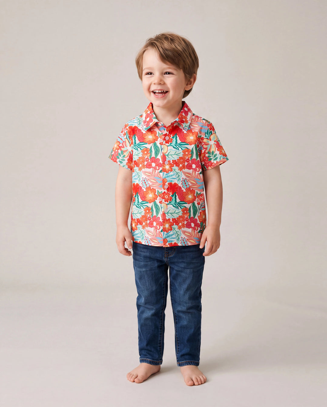 Matching Family Outfits Hawaiian Floral Print Shirts &  Sleeveless Strap Top and Skirt Co-ord Set Multi-color