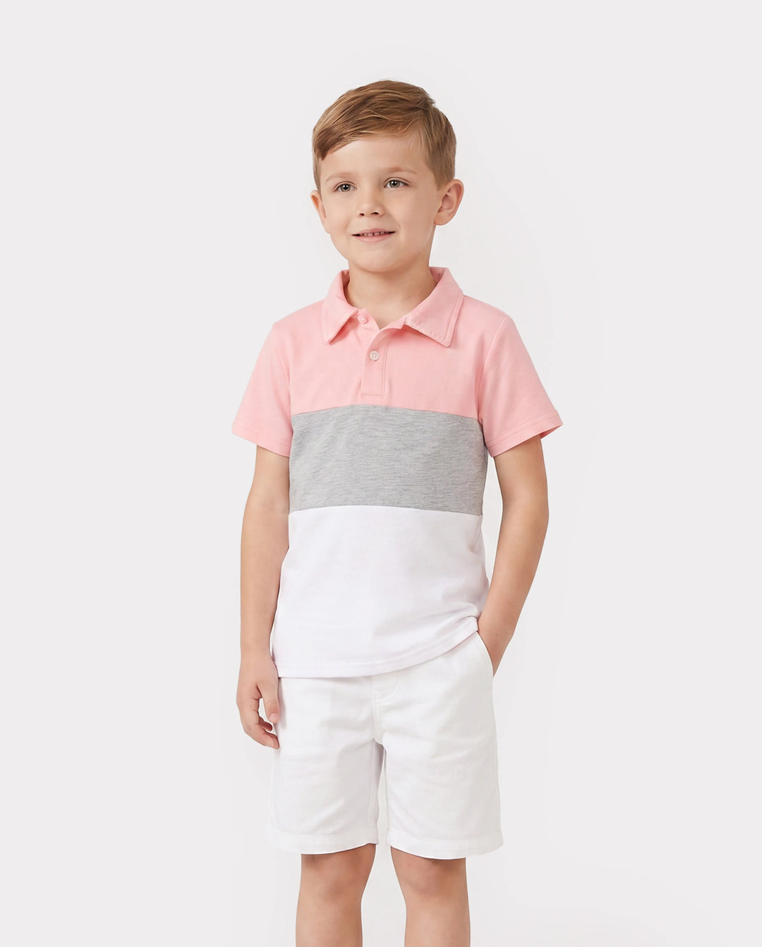 Conjuntos familiares de vestidos midi con estampado floral sin mangas en rosa y polos de manga corta con bloques de color en rosa