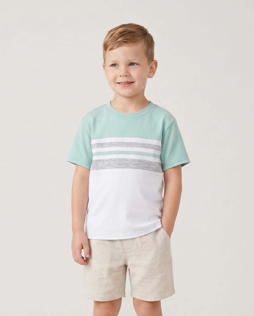 Family Matching T-Shirt & Dress Set Polka Dot Puff-sleeve Dress for Mom, Daughter & Baby, Color Block Cotton Tee for Dad & Son, Perfect for Family Outings & Photos Light Green