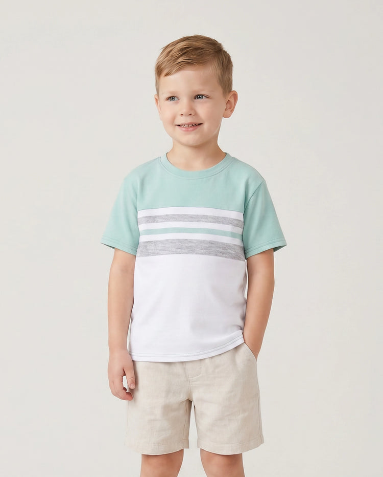 Family Matching T-Shirt & Dress Set Polka Dot Puff-sleeve Dress for Mom, Daughter & Baby, Color Block Cotton Tee for Dad & Son, Perfect for Family Outings & Photos Light Green