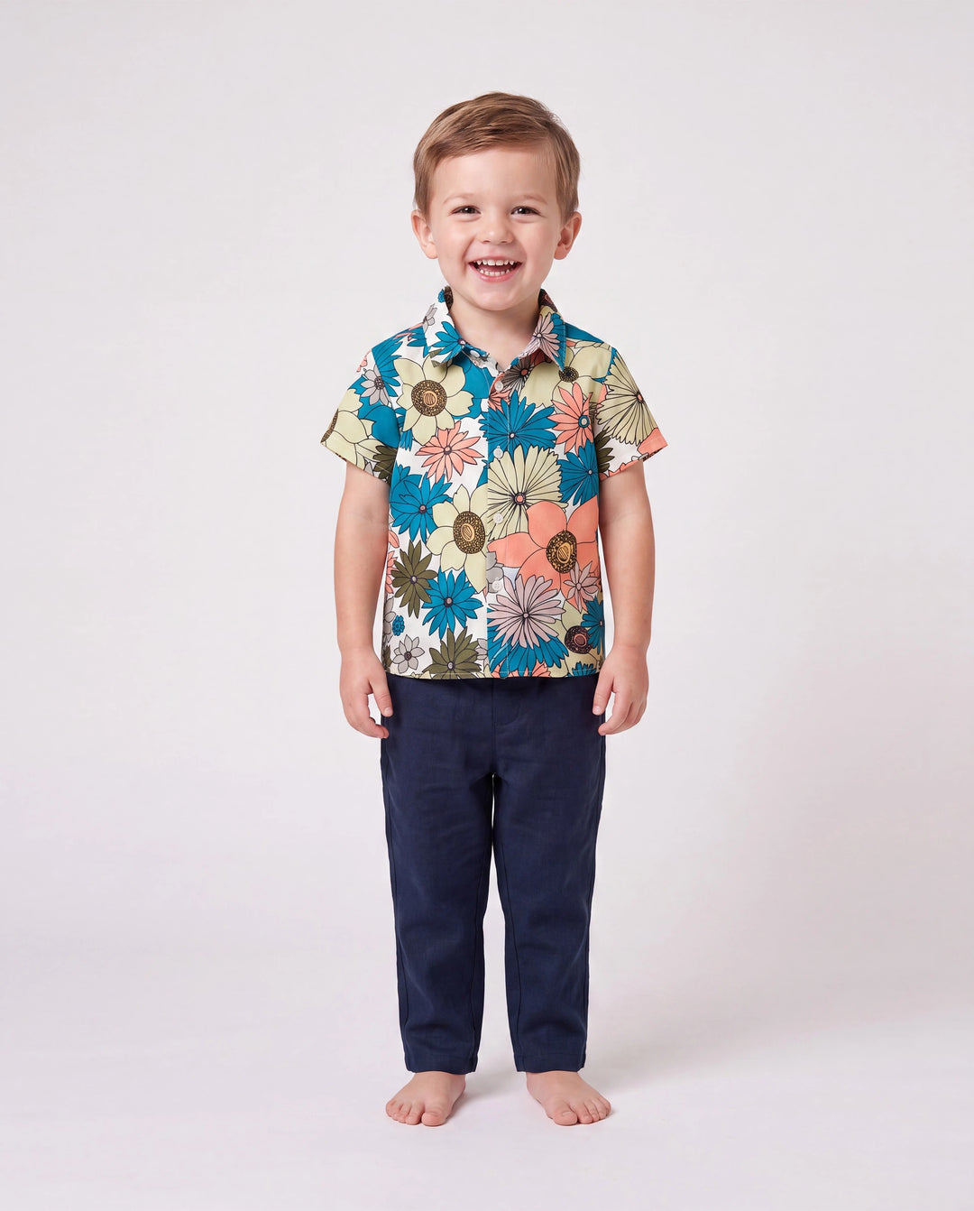 Family Matching Set Sun Flower Print Short-sleeve Collar Shirt or White Camisole Top and Flower Wide-leg Pants Set for Summer Vacation  Multi-color