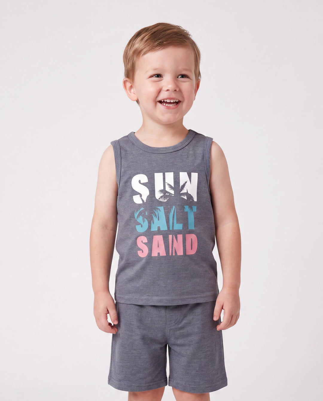 Family Matching Letter Print ärmelloses Tanktop oder Tankkleid Set grau