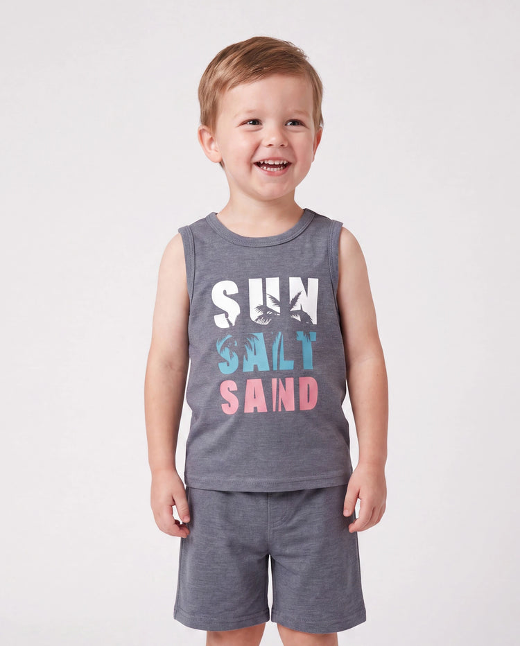 Family Matching Letter Print ärmelloses Tanktop oder Tankkleid Set grau
