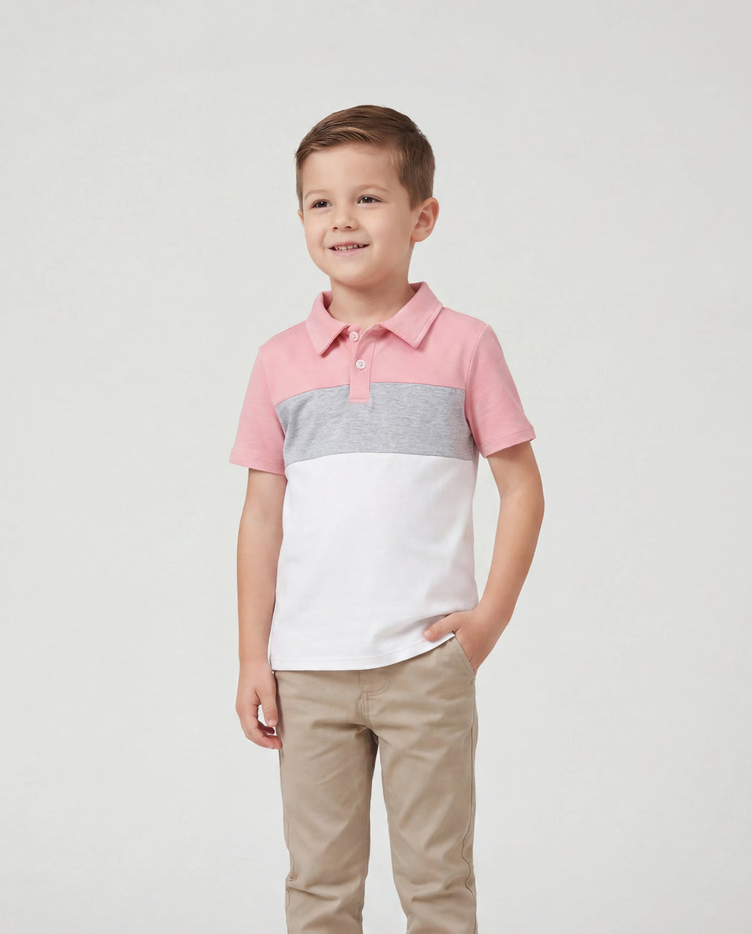 Family Matching Pink Set Solid Colorblock Polo collar Short-sleeve Shirt or Ruffle-sleeve Belted Dress Pink