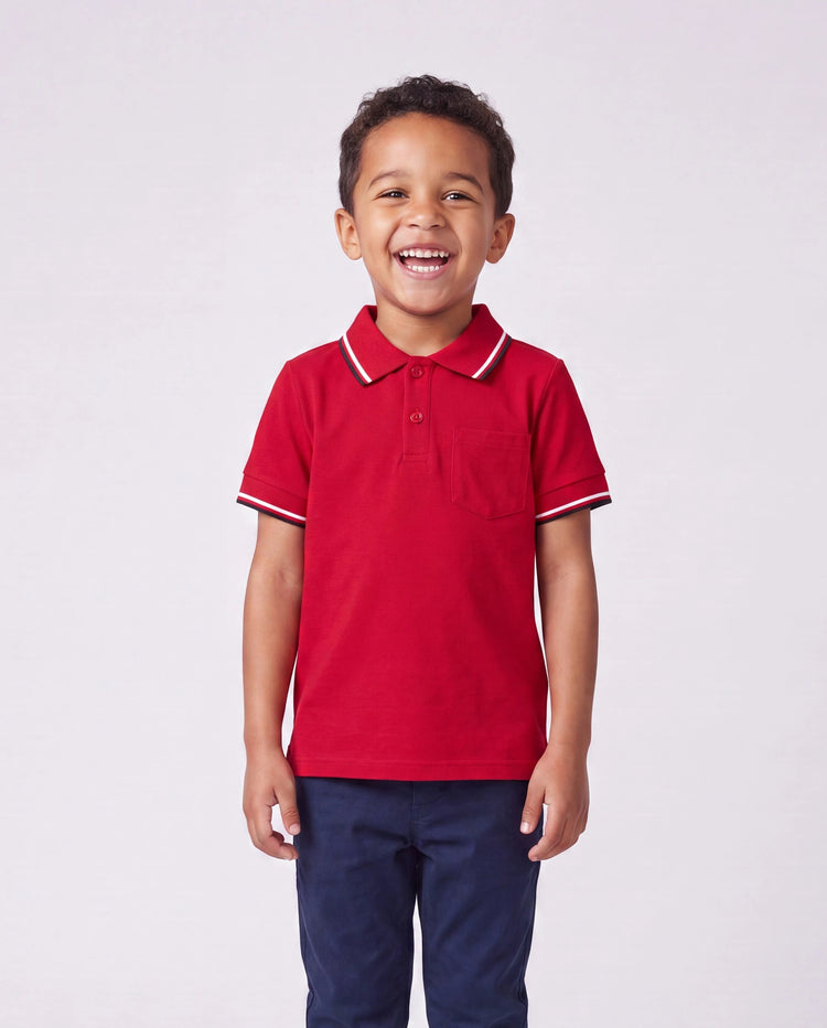 Family Matching Solid Color Short-sleeve Laper-collar Tops and Mermaid/Mesh Dresses Sets Red