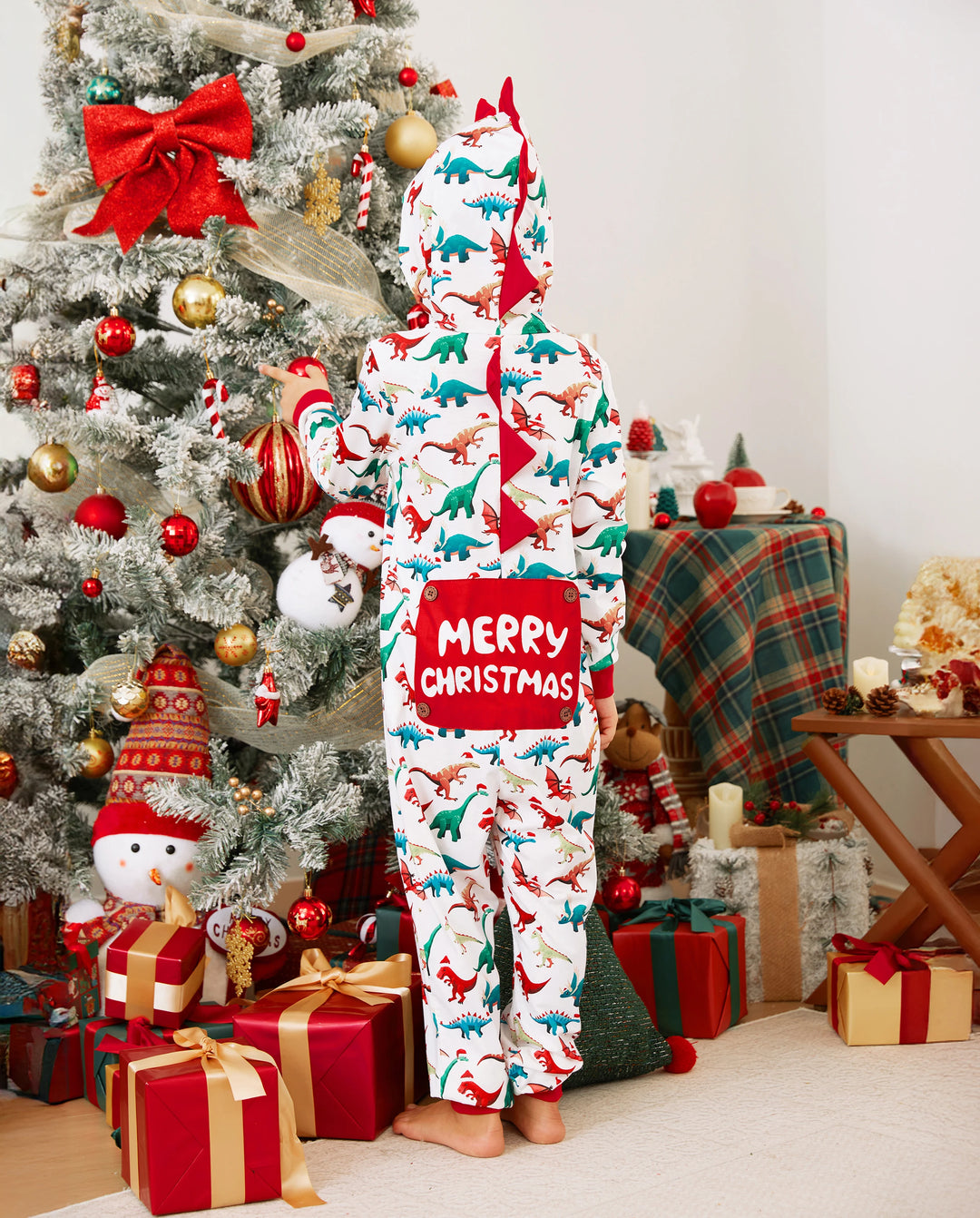 Pijama familiar navideño a juego con diseño 3D, mono y calcetines navideños multicolor