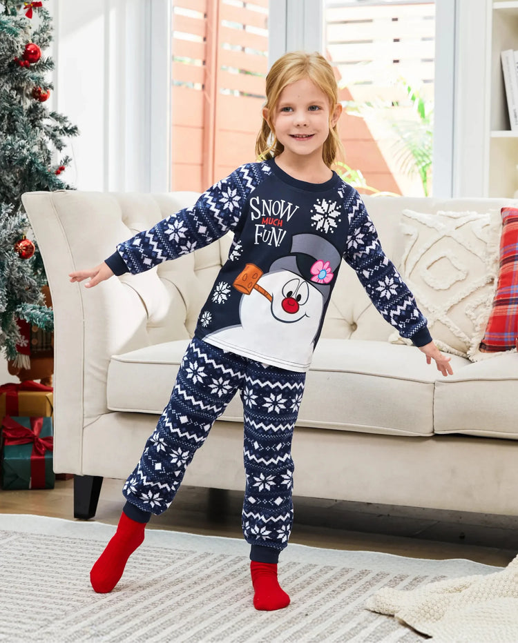 Frosty der Schneemann Weihnachtsfleece mit Schneeflocken-Druck Schlafanzug-Sets mit Weihnachtssocken