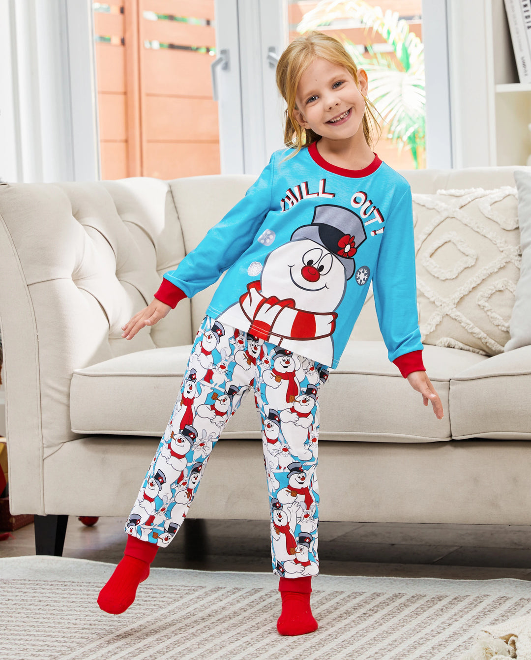 Frosty der Schneemann Weihnachtsmann Muster Schlafanzug-Sets mit Weihnachtssocken