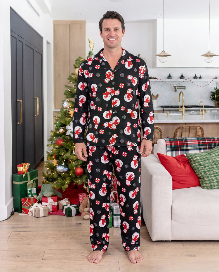 Christmas Matching Family Pajamas Snowman Print Black