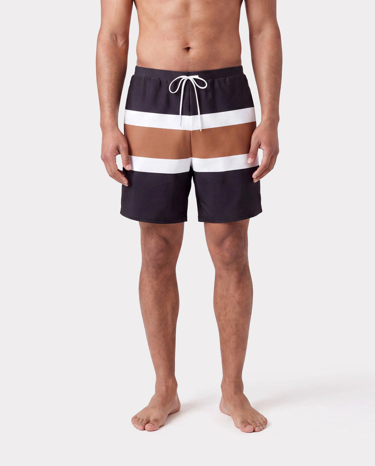 Family Matching Color Block Swimsuits Striped Bikini & Swim Trunks Set Color block