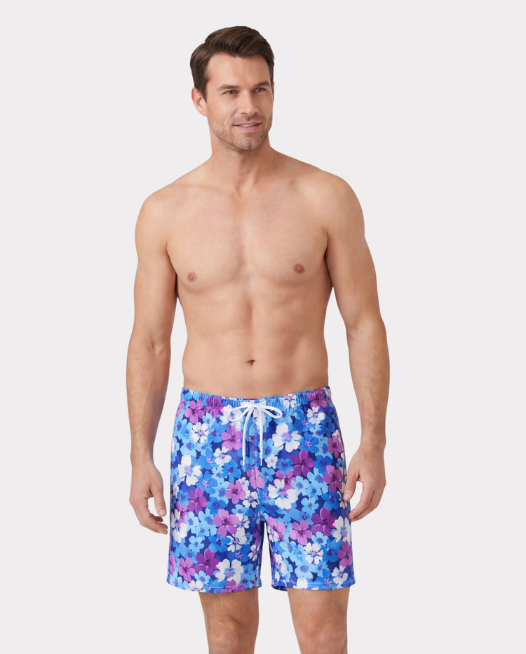 Traje de baño de dos piezas con tirantes fruncidos y estampado floral para toda la familia, color morado