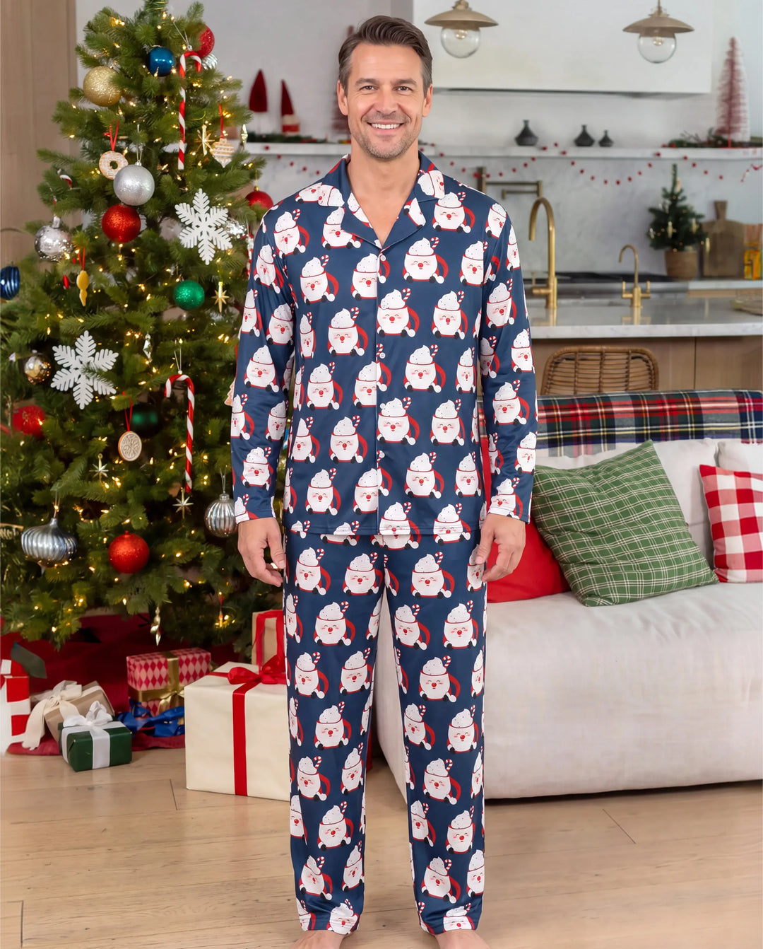 Christmas Matching Family Pajamas Mug & Santa Print Multicolor