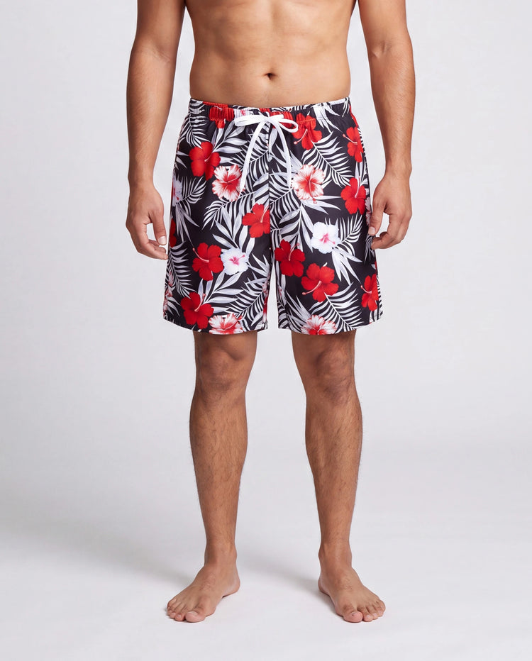 Family Matching Tropical Floral Swim Trunk or 2 Pieces Halter Swimsuit Black