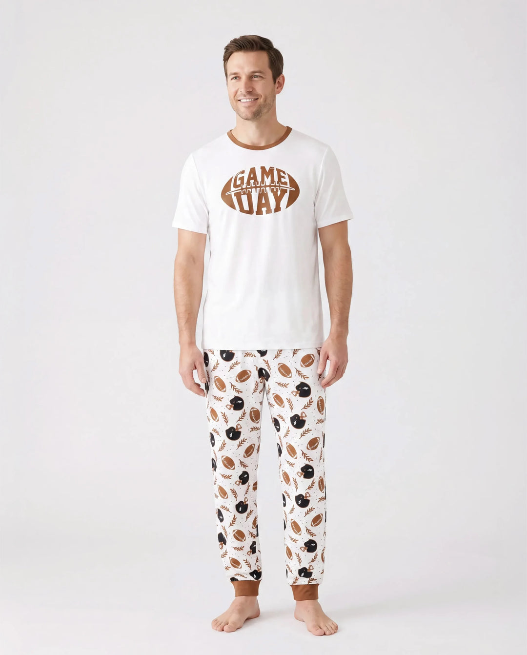 Bamboo Family Pajamas Football and Letter Print Short-sleeve Matching Pajama Set ( Snug-Fitting for Children ) Khaki