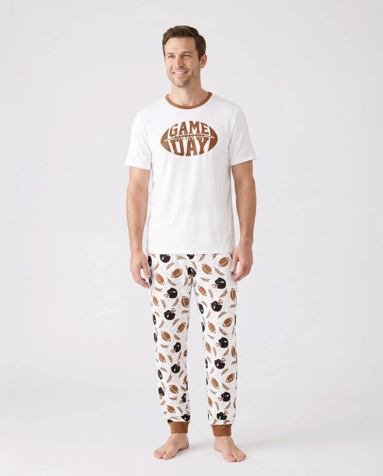 Bamboo Family Pajamas Football and Letter Print Short-sleeve Matching Pajama Set ( Snug-Fitting for Children ) Khaki