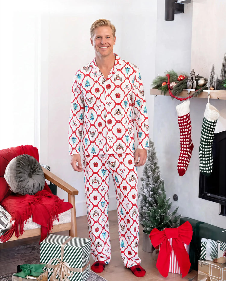 Christmas Matching Family Pajamas Reindeer & Xmas Tree Print Red