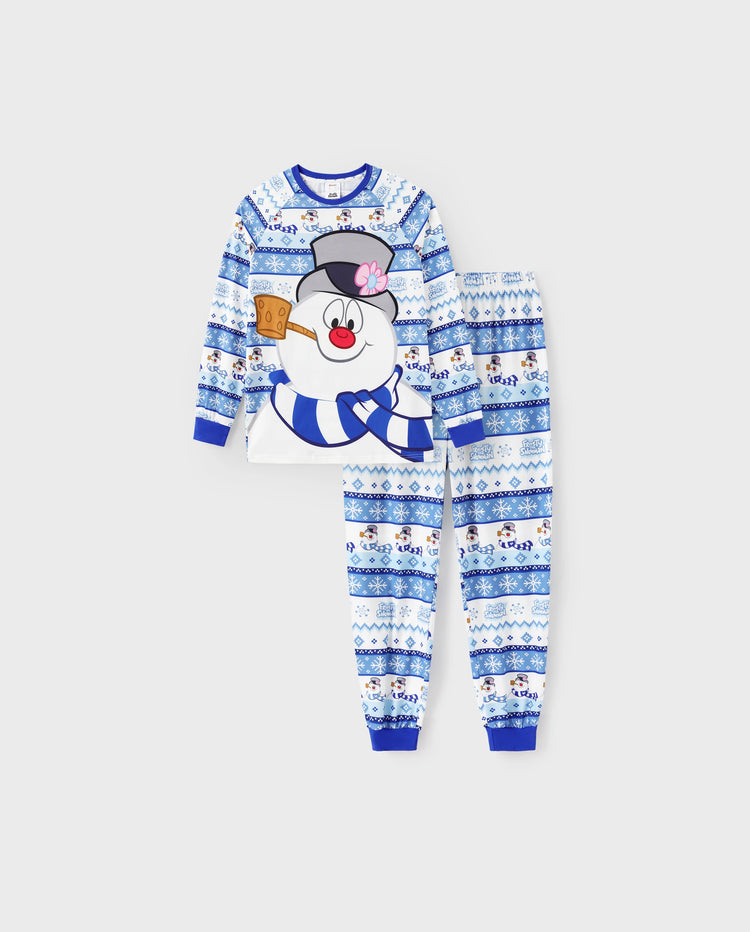 Frosty the Snowman Christmas Family Matching Pajamas Set with Christmas Socks Blue
