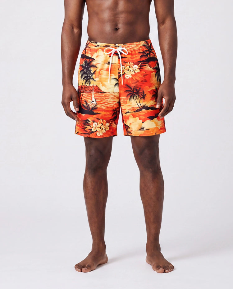 Trajes de baño hawaianos tropicales para la familia Trajes de baño a juego naranja
