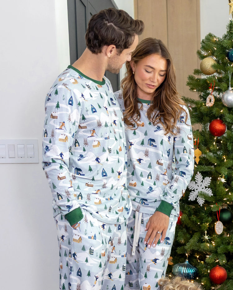 Christmas Matching Family Pajamas Xmas Village Print Green