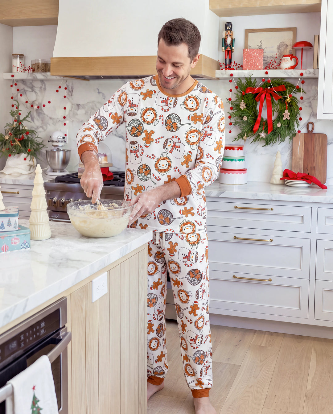 Christmas Matching Family Pajamas Mug & Snowman Print Khaki
