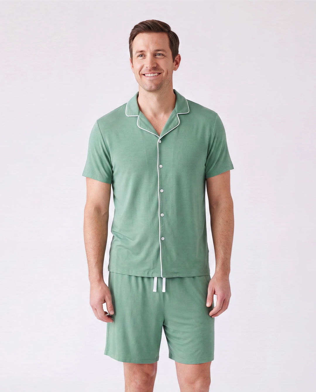 Family Matching Bamboo Pajamas Buttery Soft Bamboo Viscose PJs for Men Women Kids Toddler Baby, Solid Color Short Sleeve Shirt & Shorts Sleepwear Green