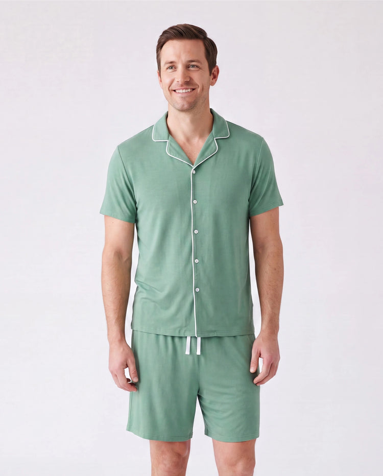 Family Matching Bamboo Pajamas Buttery Soft Bamboo Viscose PJs for Men Women Kids Toddler Baby, Solid Color Short Sleeve Shirt & Shorts Sleepwear Green